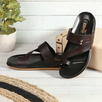 Comfro Men Casual Leather Sandal Ultra-soft Double Density Sole, Every-Day & Work Wear Men Casual(Brown , 8)