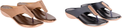 PMS Women Wedges(Brown, Grey , 8)