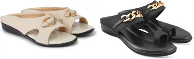 hunyza footwear Women Flats(Beige, Black , 8)