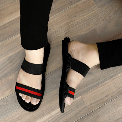 TELENTO Men Slippers(Red, Black , 6)