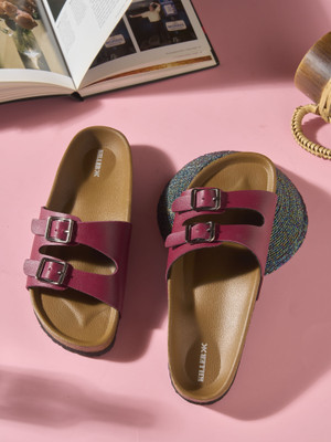 KILLER Stylish Dual Strap Buckle Design Women Flats(Maroon , 6)
