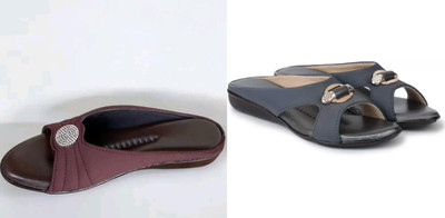 hunyza footwear Women Flats(Grey, Maroon , 7)