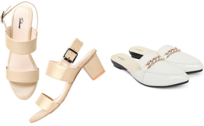 Todhwear Women Heels(Gold, White , 5)