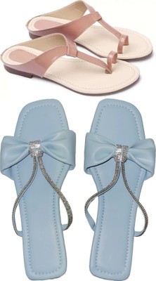 XiZUii Women Flats(Pink, Blue , 9)