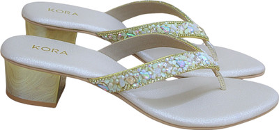 KORA Women Heels(Gold , 8)