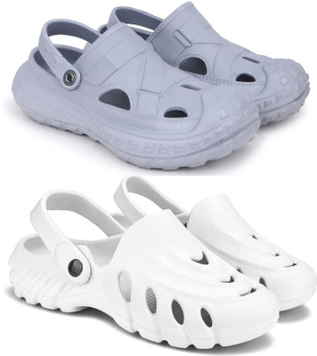 Pampy Angel Men Combo Pack of 2, Ultra cushion, Flipflops, Slipper, Slides, Sandal, Clogs Men Casual(Grey, White , 8)