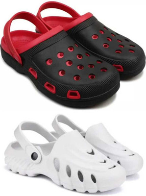 house of common Men Clogs(Red, Black, White , 9)