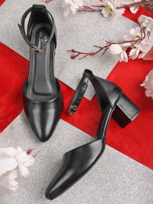 LaSancy Ankle-Strap Fashion & Party Closed-Toe Block Heel Sandals | Heel Height: 2 Inch Women Black Heels