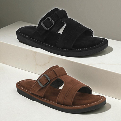 rajeraj Men Sandals(Black, Tan , 8)