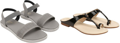 Kuhu Creations Women Flats(Black, Grey , 6)