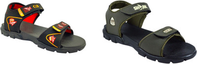 Classica Men Sandals(Green, Black , 8)