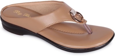 BIG BIRD FOOTWEAR Flat Casual V-strap Sandals for Women & Girls (Beige) Women Beige Flats