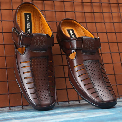 kickonus Men’s Black Formal Sandal | Synthetic Leather, Cushioned Insole, Non-Slip Sole Loafers For Men(Brown , 6)