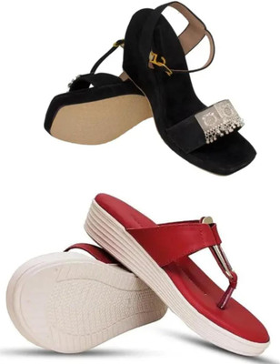 mp collection Women Heels(Black, Red , 8)