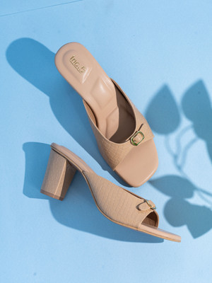 Inc.5 Party Wear Solid Square Toe Mules Women Heels(Beige , 6)