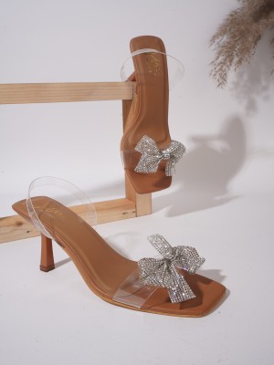 jm looks Women Heels(Tan, Silver , 7)