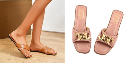 R F C Women Flats(Brown, Pink , 5)