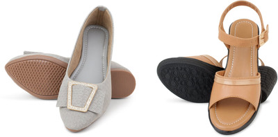 PMS Women Wedges(Beige, Grey , 7)