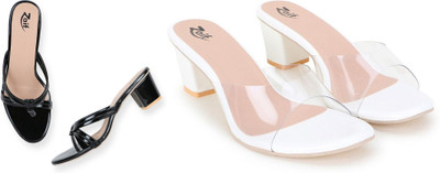 Zaif Women Heels(Black, White , 6)