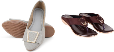 PMS Women Wedges(Grey, Maroon , 8)