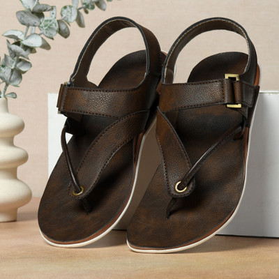 STEPHORN Premium Faux Leather Toe Ring Design with Soft Padded Comfort Sole Men Casual(Brown , 9)