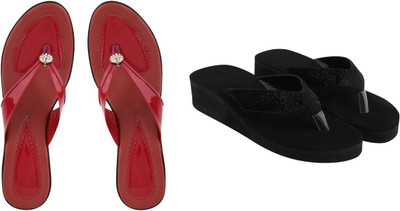 kishu Women Heels(Red, Black , 7)