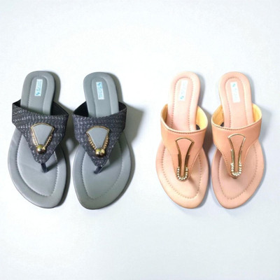 Nicesteps Women Flats(Grey, Pink , 5)