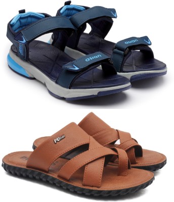 asian Men Sandals(Blue, Tan , 10)