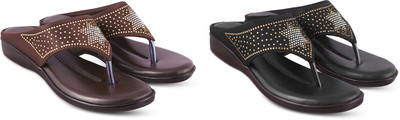 hunyza footwear Women Flats(Black, Brown , 8)