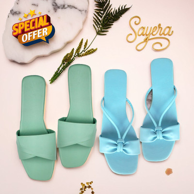 SAYERA Women Flats(Green, Blue , 8)