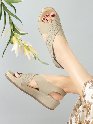 CARLTON LONDON Women's Embellished Criss-Cross Slingback Sandals Women Heels(Beige , 4)