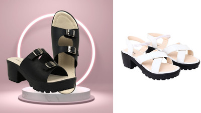 Todhwear Women Heels(Black, White , 5)