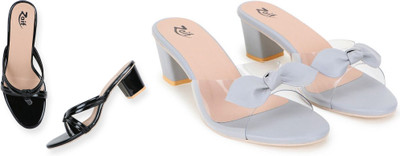 Zaif Women Heels(Black, Grey , 7)