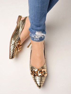 SHOETOPIA Women Gold Flats