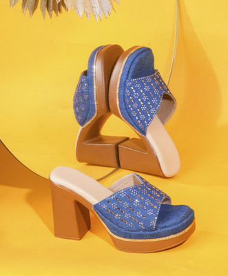 TRYME Women Heels(Blue , 4)