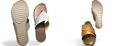 PMS Women Wedges(Grey, Gold , 5)