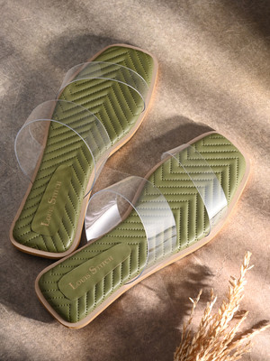 LOUIS STITCH Green Flat Fashion Transparent Silicon Strap Open Toe Slip-On Sandals Women Flats(Green , 4)