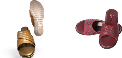 PMS Women Wedges(Gold, Maroon , 5)