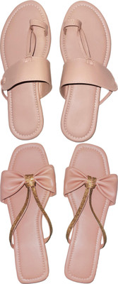 XiZUii Women Flats(Pink, Beige , 6)