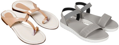 Kuhu Creations Women Flats(Grey, Beige , 5)