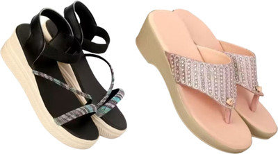 Riddhi Footwear Women Flats(Black, Pink , 7)