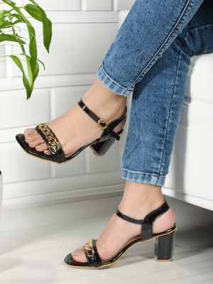 SLEEK STEP Women Heels(Black , 7)