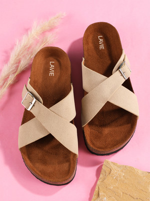 LAVIE Comfort and Adjustable Buckle Straps Premium Stylish Casual Women Flats(Beige , 5)
