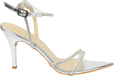 SHOEFLAIR Women Heels(Silver, White , 8)