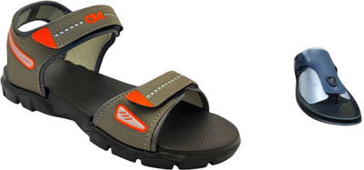 Classica Men Sandals(Blue, Grey , 8)