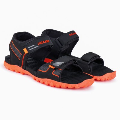 Airson Men Sports Sandals(Black, Orange , 6)