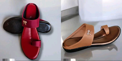 hunyza footwear Women Flats(Brown, Red , 4)