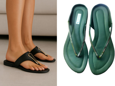 Nicesteps Women Flats(Black, Green , 7)