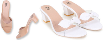 Zaif Women Heels(Beige, White , 7)