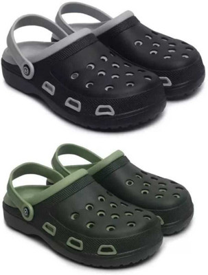 house of common Men Clogs(Grey, Green, Black , 9)